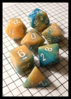 Dice : Dice - Dice Sets - Chessex Glow Blue Yellow with Gemini Test 06 Poly - Gen Con Aug 2010